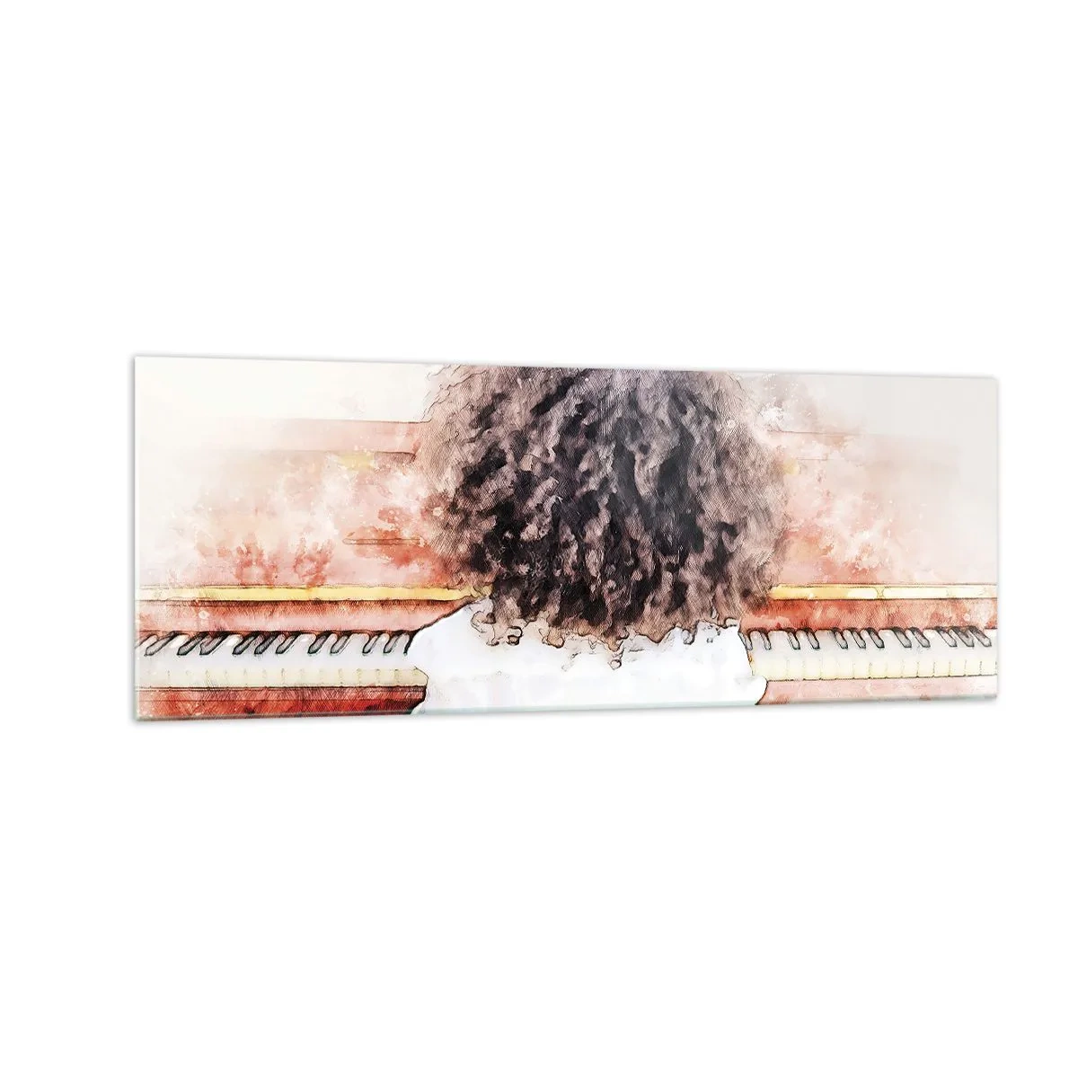 Obraz na szkle - Dziewczynka z bujnymi włosami przy fortepianie - 140x50cm - W nowym świecie - Nowoczesna dekoracja ścienna do salonu i sypialni ARTTOR