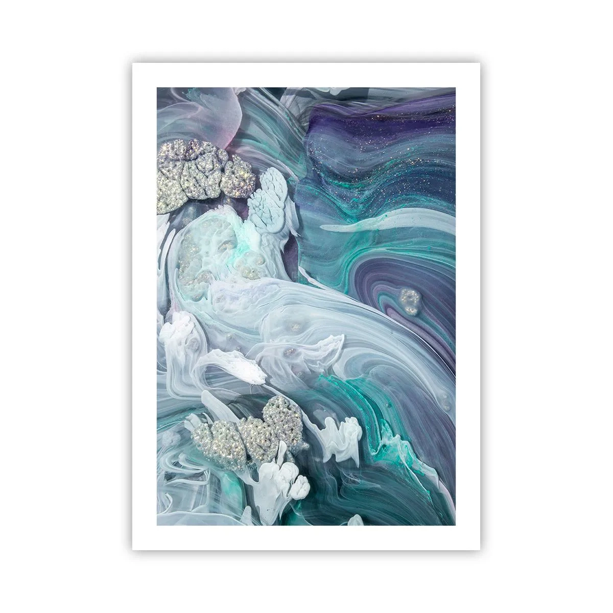 Plakat - Abstrakcyjny motyw z błękitnymi i zielonymi wirami oraz fakturą - 50x70cm - Nurty błękitu - Nowoczesna dekoracja ścienna do salonu, kuchni i sypialni ARTTOR