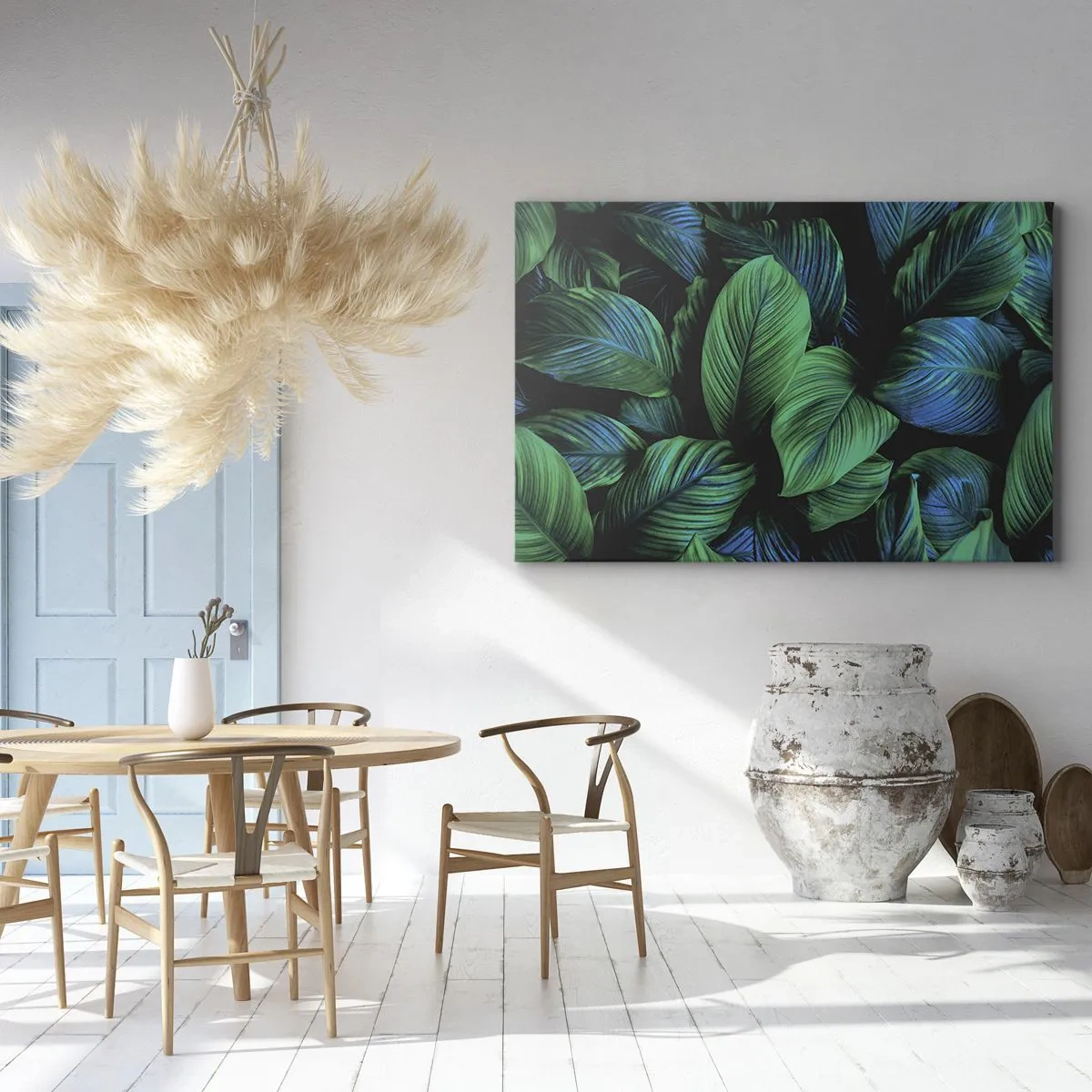 Obraz na płótnie - Zielone liście w minimalistycznym stylu - 70x50cm - W zielonym tłumie - Nowoczesna dekoracja ścienna do salonu i sypialni ARTTOR