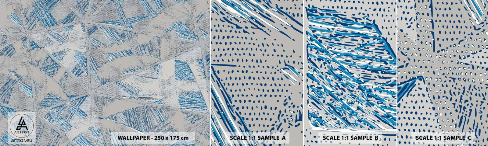 Fototapeta Próbka Standard Eco - W szaroniebieskim labiryncie - Bazgroły, Jasny, Chaos - 100x30 cm