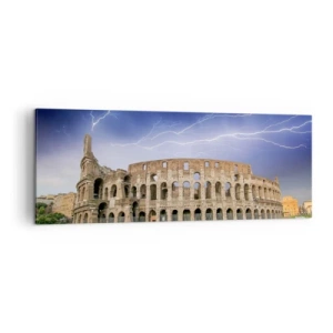 Obraz na płótnie - Koloseum w Rzymie oświetlone błyskawicami - 140x50cm - Arena walki - Nowoczesna dekoracja ścienna do salonu i sypialni ARTTOR