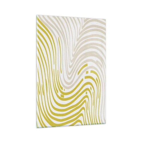 Obraz na szkle - Abstrakcyjny wzór z falującymi liniami w odcieniach żółci i beżu - 80x120cm - Kompozycja z łagodnym ugięciem - Nowoczesna dekoracja ścienna do salonu i sypialni ARTTOR