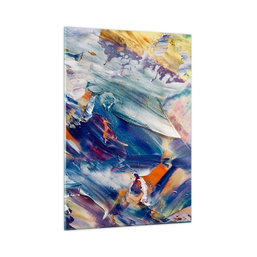 Obraz na szkle - Dynamiczna abstrakcja z grubymi pociągnięciami farby - 50x70cm - Zamęt koloru - Nowoczesna dekoracja ścienna do salonu, kuchni i sypialni ARTTOR
