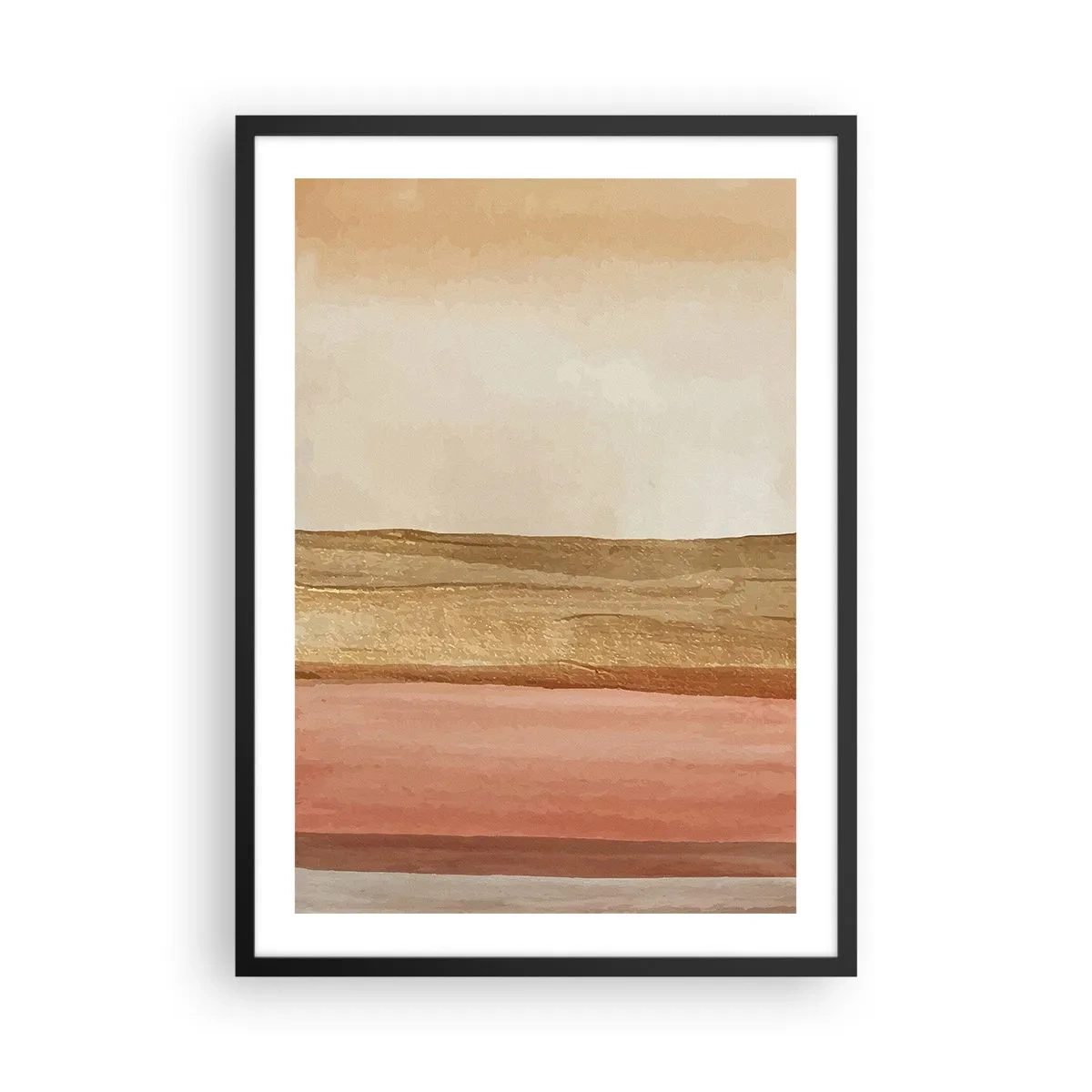 Plakat w czarnej ramie - Abstrakcyjna kompozycja w ciepłych odcieniach beżu i różu - 50x70cm - Kompozycja wertykalna - Nowoczesna dekoracja ścienna do salonu i sypialni ARTTOR