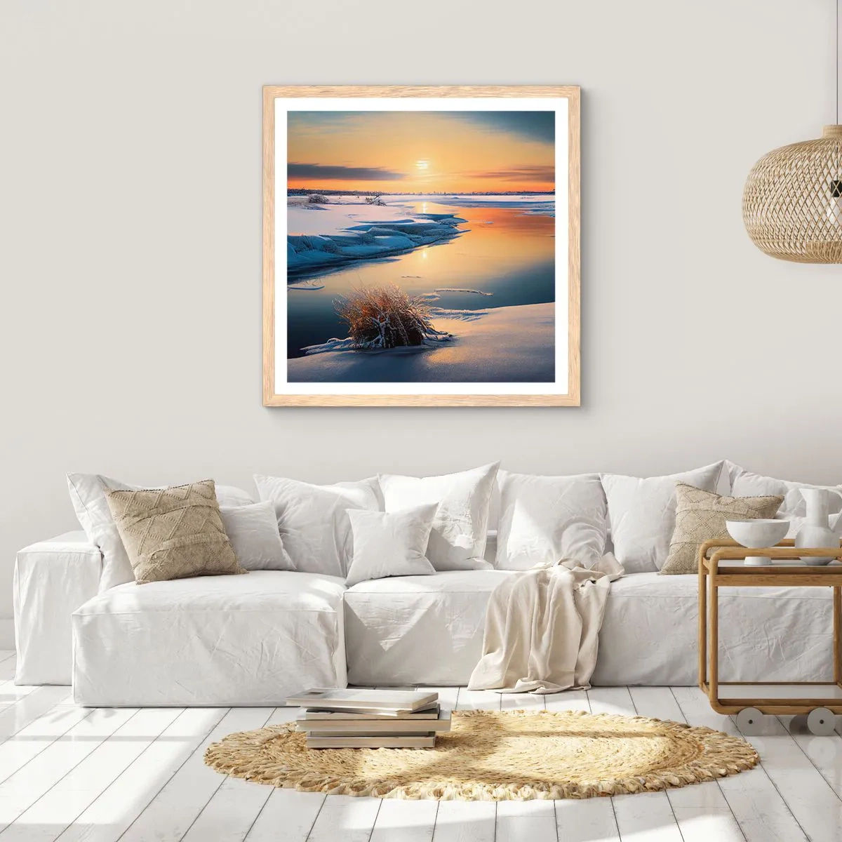 Plakat w ramie jasny dąb - Zimowy zachód słońca - 60x60 cm