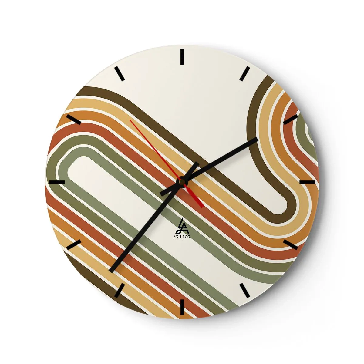 Zegar ścienny - Geometryczne linie w retro kolorach na jasnym tle - 30x30cm - Zygzakiem do celu - Nowoczesna dekoracja ścienna do salonu, kuchni i sypialni ARTTOR