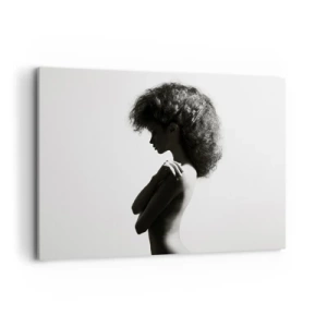 Obraz na płótnie - Subtelna sylwetka kobiety w czarno-białych odcieniach na jasnym tle - 100x70cm - Jak kwiat na smukłej łodydze - Nowoczesna dekoracja ścienna do salonu, kuchni i sypialni ARTTOR