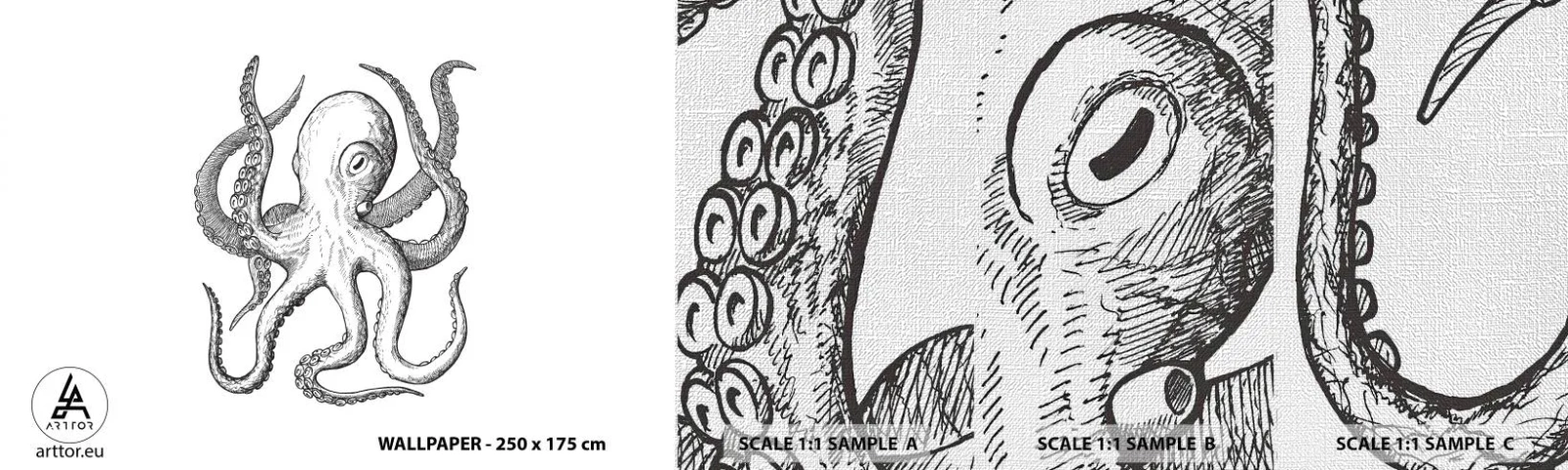 Fototapeta Próbka Premium Canvas - Tańcząca z falami - Ośmiornica, Rysunek, Nadmorski - 100x30 cm