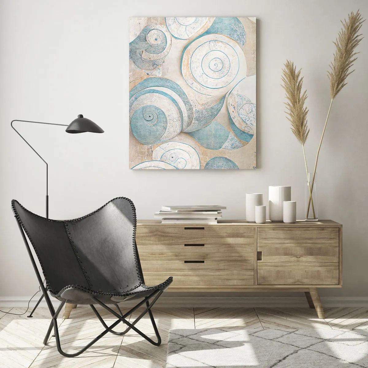 Obraz na szkle - Abstrakcyjne muszle w pastelowych odcieniach - 70x100cm - Co kryje muszla? - Nowoczesna dekoracja ścienna do salonu i sypialni ARTTOR
