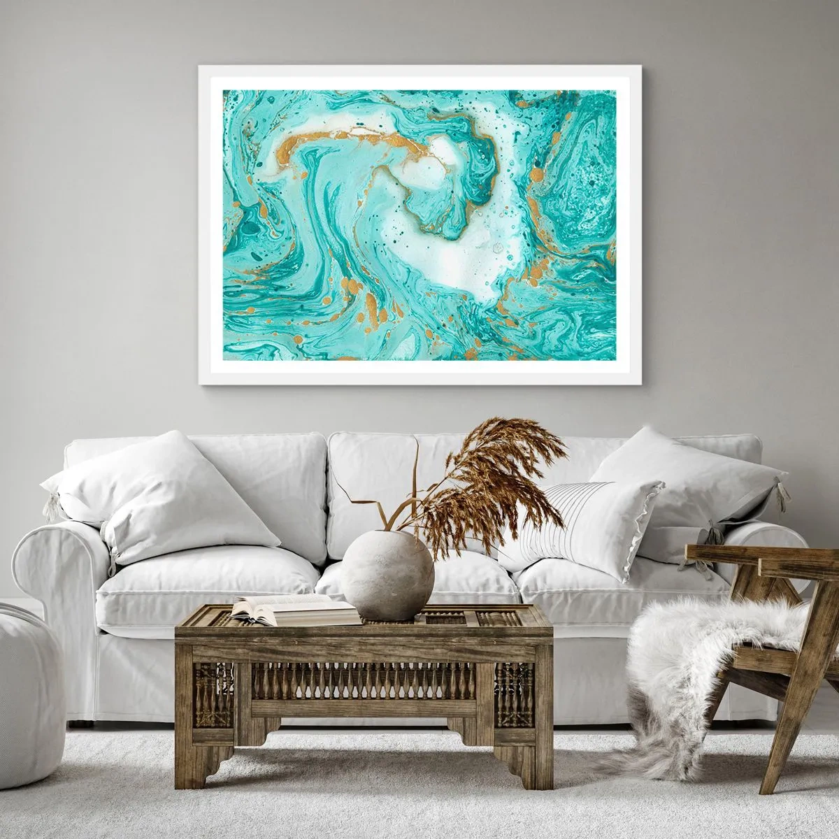 Plakat w białej ramie - Pod wielką falą z epoki Edo - 30x30 cm