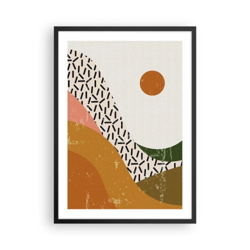 Plakat w czarnej ramie - Abstrakcyjny pejzaż w ciepłych barwach - 50x70cm - Abstrakcja słoneczna - Nowoczesna dekoracja ścienna do salonu i sypialni ARTTOR