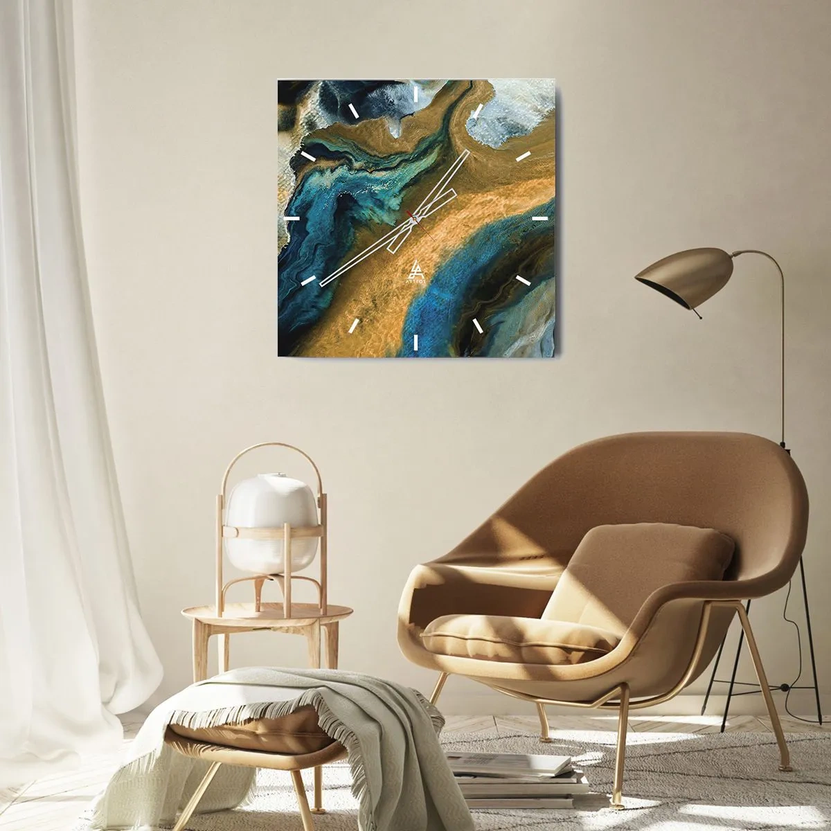 Zegar ścienny - Niebieski – zółty – wzajemne wpływy - 40x40 cm