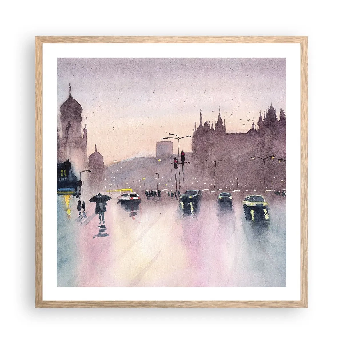 Plakat w ramie jasny dąb - W deszczowej mgiełce - 60x60 cm