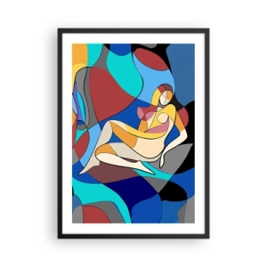 Plakat w czarnej ramie - Abstrakcyjna sylwetka kobiety w kolorowej kompozycji - 50x70cm - Kubistyczny akt - Nowoczesna dekoracja ścienna do salonu i sypialni ARTTOR