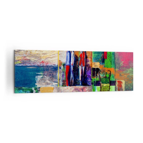 Obraz na płótnie - Abstrakcyjna kompozycja z postaciami i geometrycznymi wzorami - 160x50cm - Relacje i emocje - Nowoczesna dekoracja ścienna do salonu i sypialni ARTTOR