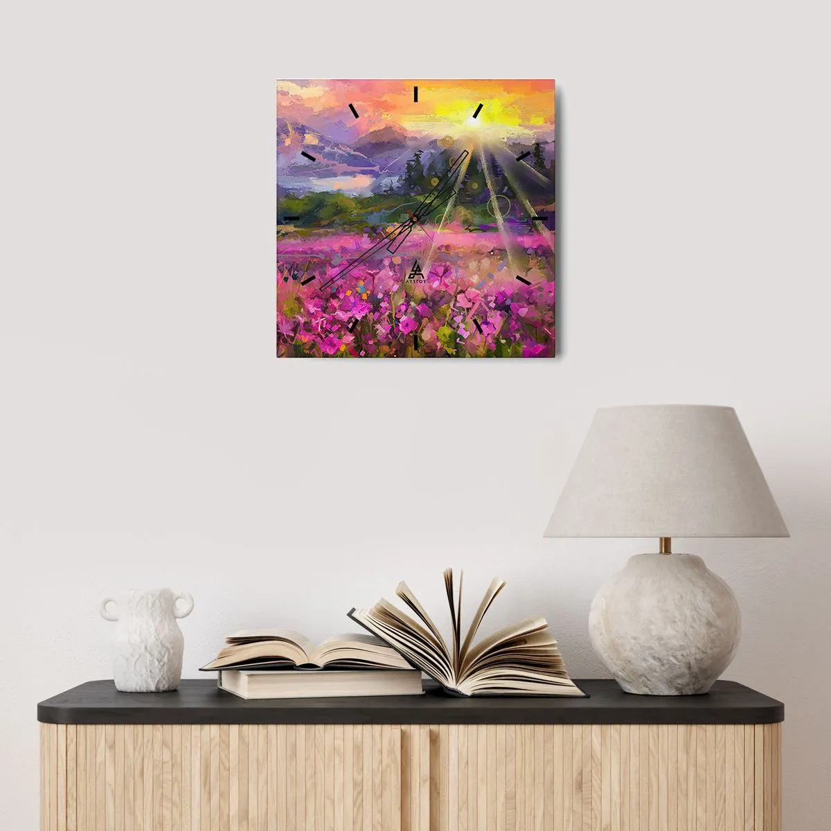 Zegar ścienny - W dolinie pod opieką słońca - 30x30 cm