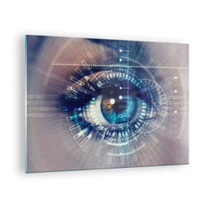 Obraz na szkle - Cyfrowe oko z futurystycznym motywem technologii i danych - 70x50cm - Myślisz, że mnie znasz - Nowoczesna dekoracja ścienna do salonu i sypialni ARTTOR