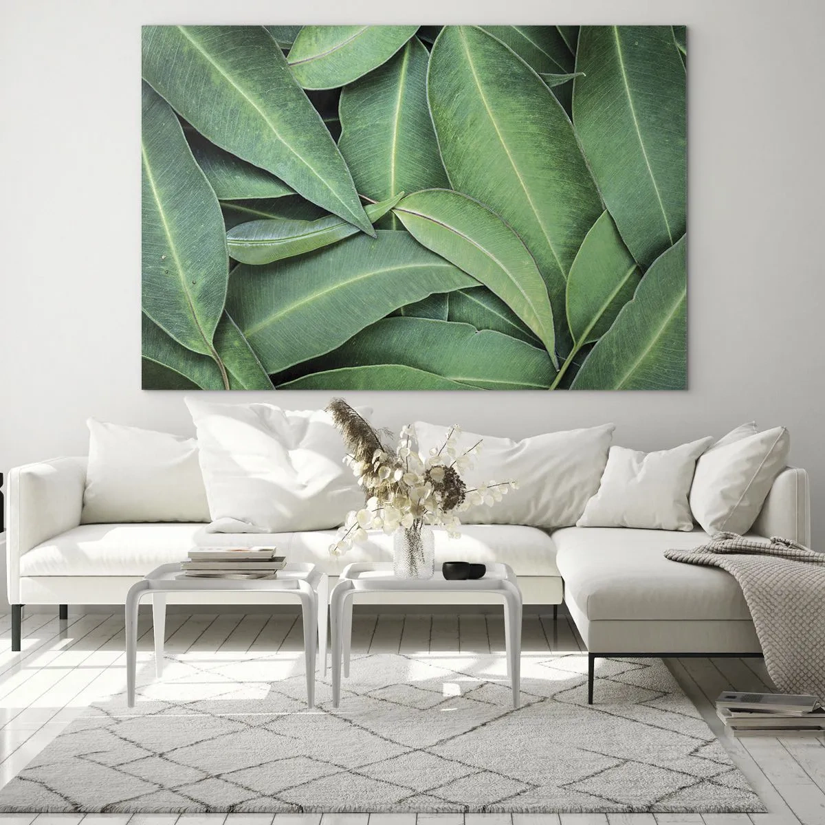 Obraz na szkle - Zbliżenie zielonych liści ułożonych warstwowo - 70x50cm - Soczyste i świeże - Nowoczesna dekoracja ścienna do salonu i sypialni ARTTOR