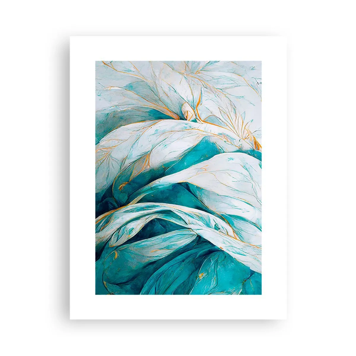 Plakat - Błękitna abstrakcja z motywem złota - 30x40 cm