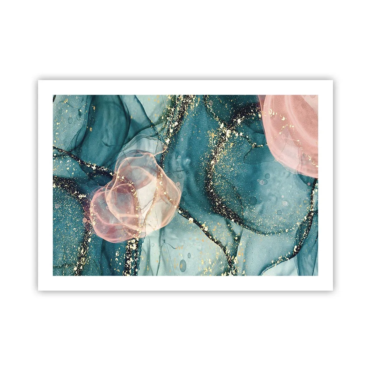 Plakat - Jedwabny błękit, tiulowy róż - 70x50 cm