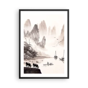 Plakat w czarnej ramie - Chiński krajobraz w tradycyjnym stylu - 50x70cm - Egzotyczna codzienność Wschodu - Nowoczesna dekoracja ścienna do salonu i sypialni ARTTOR