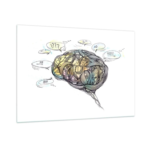 Obraz na szkle - Artystyczna ilustracja mózgu z kolorowymi akcentami - 100x70cm - Człowiek - wielka zagadka - Nowoczesna dekoracja ścienna do salonu, kuchni i sypialni ARTTOR