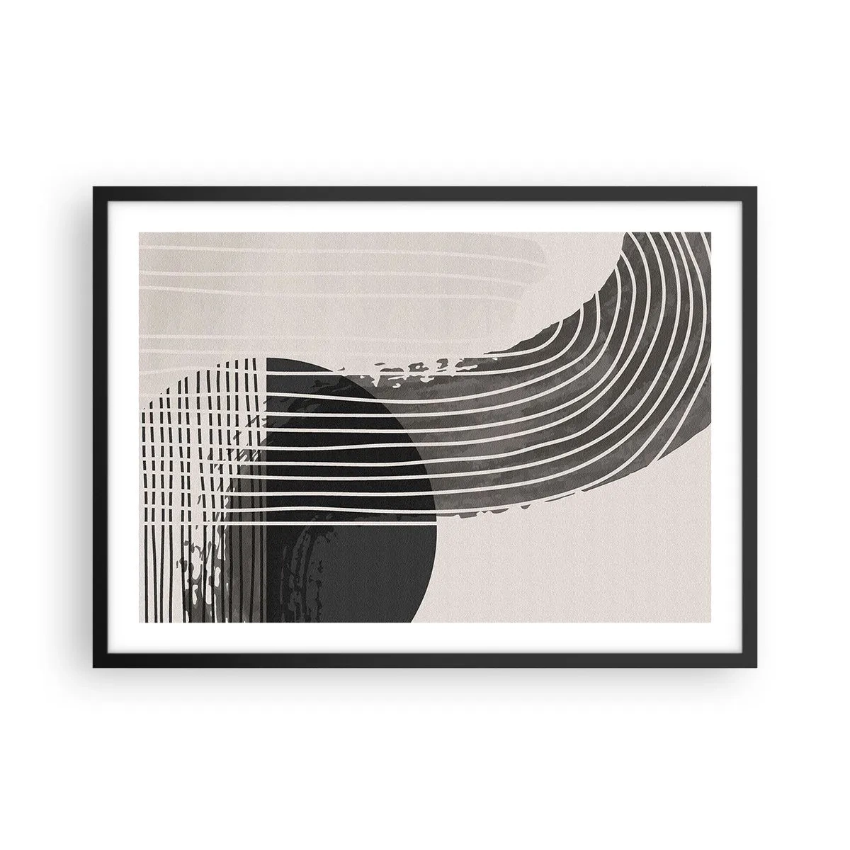 Plakat w czarnej ramie - Abstrakcyjny wzór z liniami i geometrycznymi kształtami - 70x50cm - Tam i z powrotem - Nowoczesna dekoracja ścienna do salonu i sypialni ARTTOR