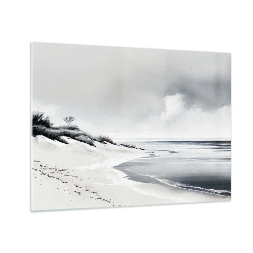 Obraz na szkle - Czarno-biała plaża z horyzontem i spokojnym morzem - 70x50cm - Od zawsze razem - Nowoczesna dekoracja ścienna do salonu i sypialni ARTTOR