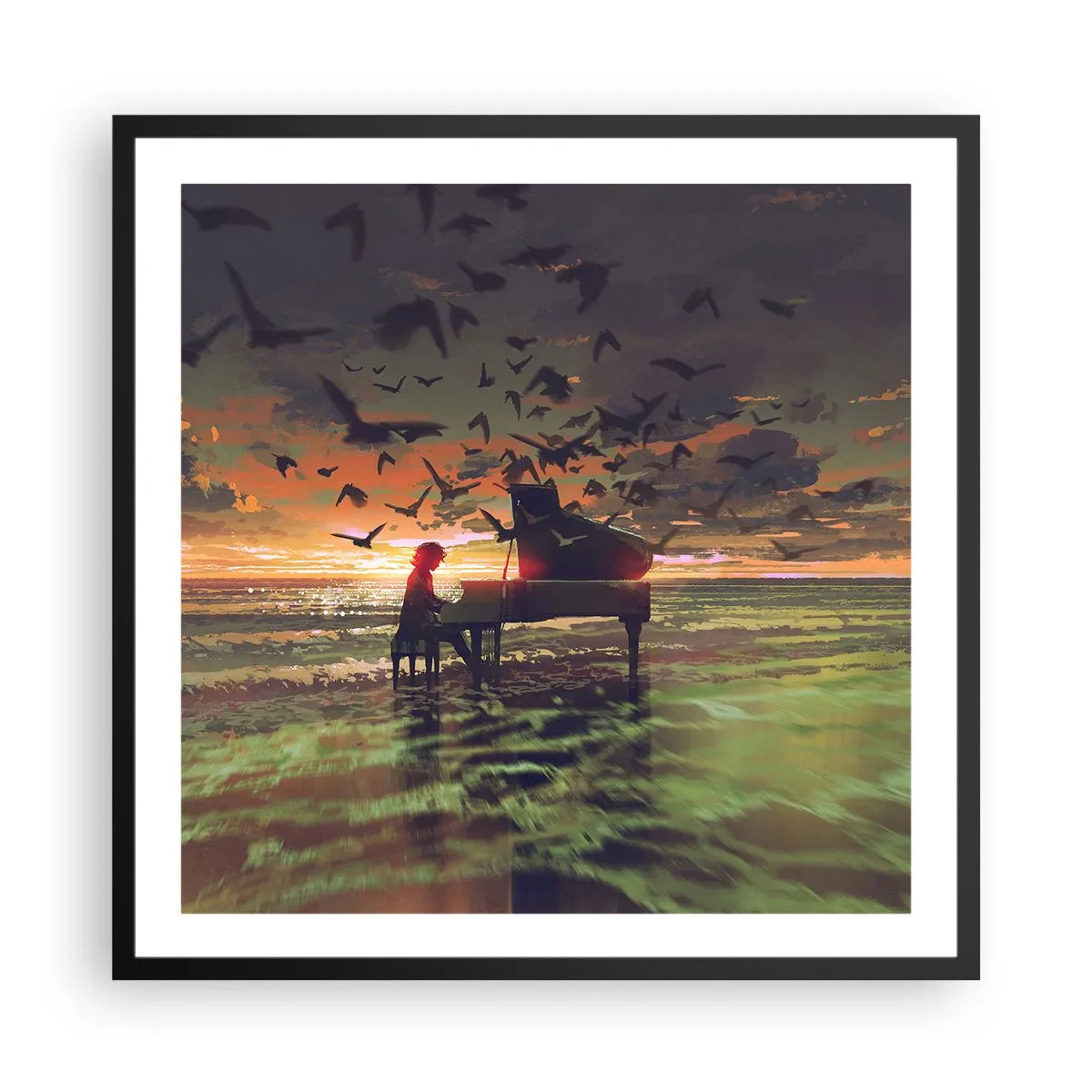 Plakat w czarnej ramie - Koncert na fortepian i fale - 60x60 cm