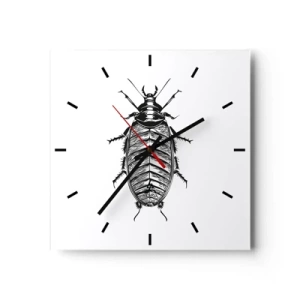 Zegar ścienny - Grafika czarno-białego owada na białym tle - 30x30cm - Co za okaz! - Nowoczesna dekoracja ścienna do salonu i sypialni ARTTOR