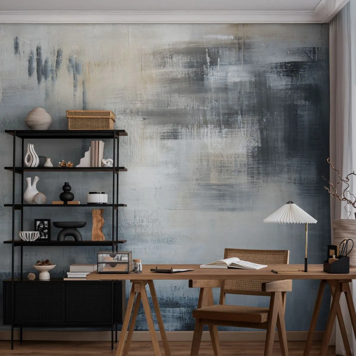 Fototapeta Premium Canvas - Abstrakcyjna kompozycja w odcieniach błękitu i szarości - 100x70cm - Za zasłoną błękitu - Nowoczesna dekoracja ścienna do salonu i sypialni ARTTOR
