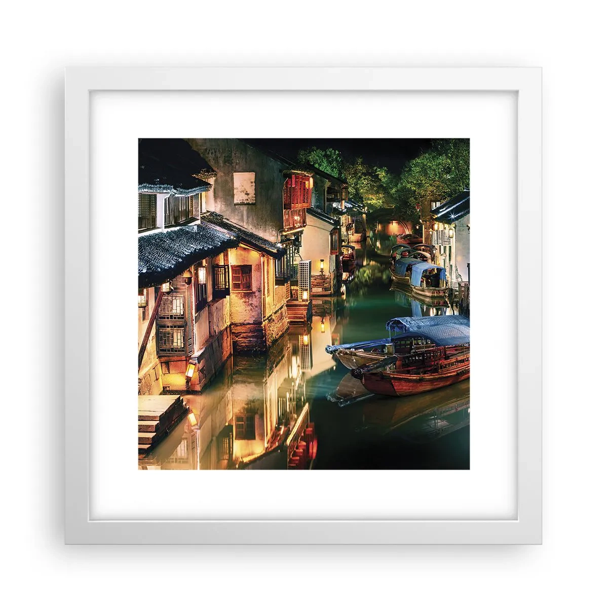Plakat w białej ramie - Wieczór na chińskiej ulicy - 30x30 cm