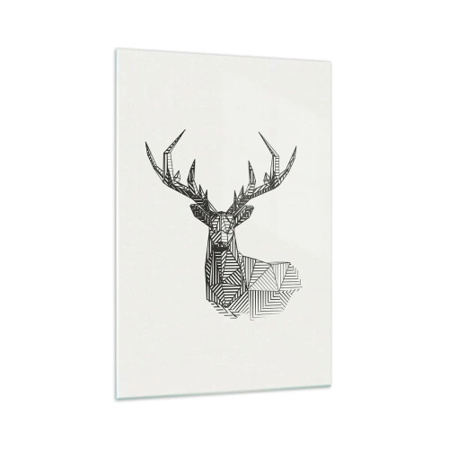 Obraz na szkle - Geometryczny wizerunek jelenia w minimalistycznym czarno-białym stylu - 70x100cm - Jeleń w kubistycznym stylu - Nowoczesna dekoracja ścienna do salonu i sypialni ARTTOR