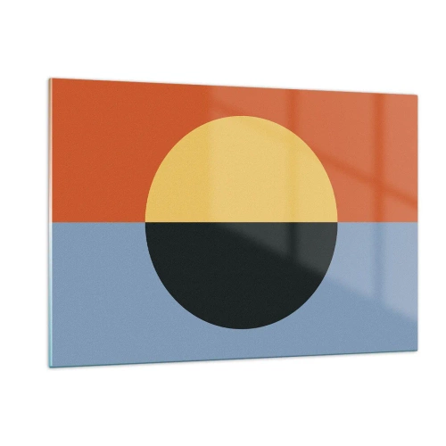 Obraz na szkle - Abstrakcyjna kompozycja z okręgiem w ciepłych i zimnych odcieniach - 120x80cm - Kompozycja ciepła i chłodu - Nowoczesna dekoracja ścienna do salonu, kuchni i sypialni ARTTOR