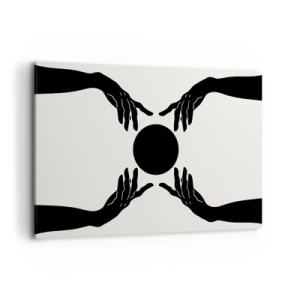 Obraz na płótnie - Czarne dłonie w symetrycznej kompozycji z kulą - 120x80cm - Tajemny znak - Nowoczesna dekoracja ścienna do salonu, kuchni i sypialni ARTTOR
