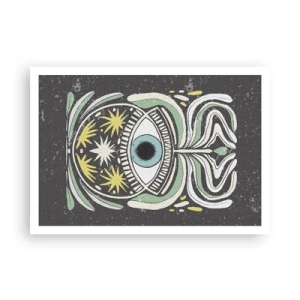 Plakat - Symboliczne oko w otoczeniu abstrakcyjnych wzorów - 100x70cm - Plemienne rytuały - Nowoczesna dekoracja ścienna do salonu i sypialni ARTTOR