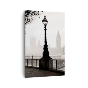 Obraz na płótnie - Monochromatyczny widok na Big Ben i Tamizę - 80x120cm - Londyński poranek - Nowoczesna dekoracja ścienna do salonu i sypialni ARTTOR