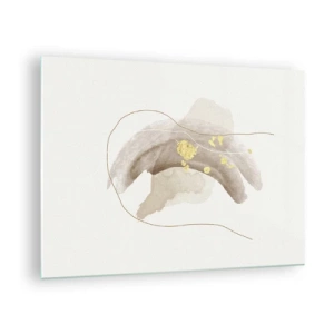 Obraz na szkle - Beżowo-złota abstrakcja z delikatnymi liniami i kształtami - 70x50cm - Napotkane w przestrzeni - Nowoczesna dekoracja ścienna do salonu i sypialni ARTTOR