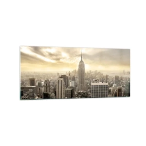 Obraz na szkle - Panorama miasta z widokiem na Empire State Building - 120x50cm - Nowy Jork utkany z szarości - Nowoczesna dekoracja ścienna do salonu i sypialni ARTTOR