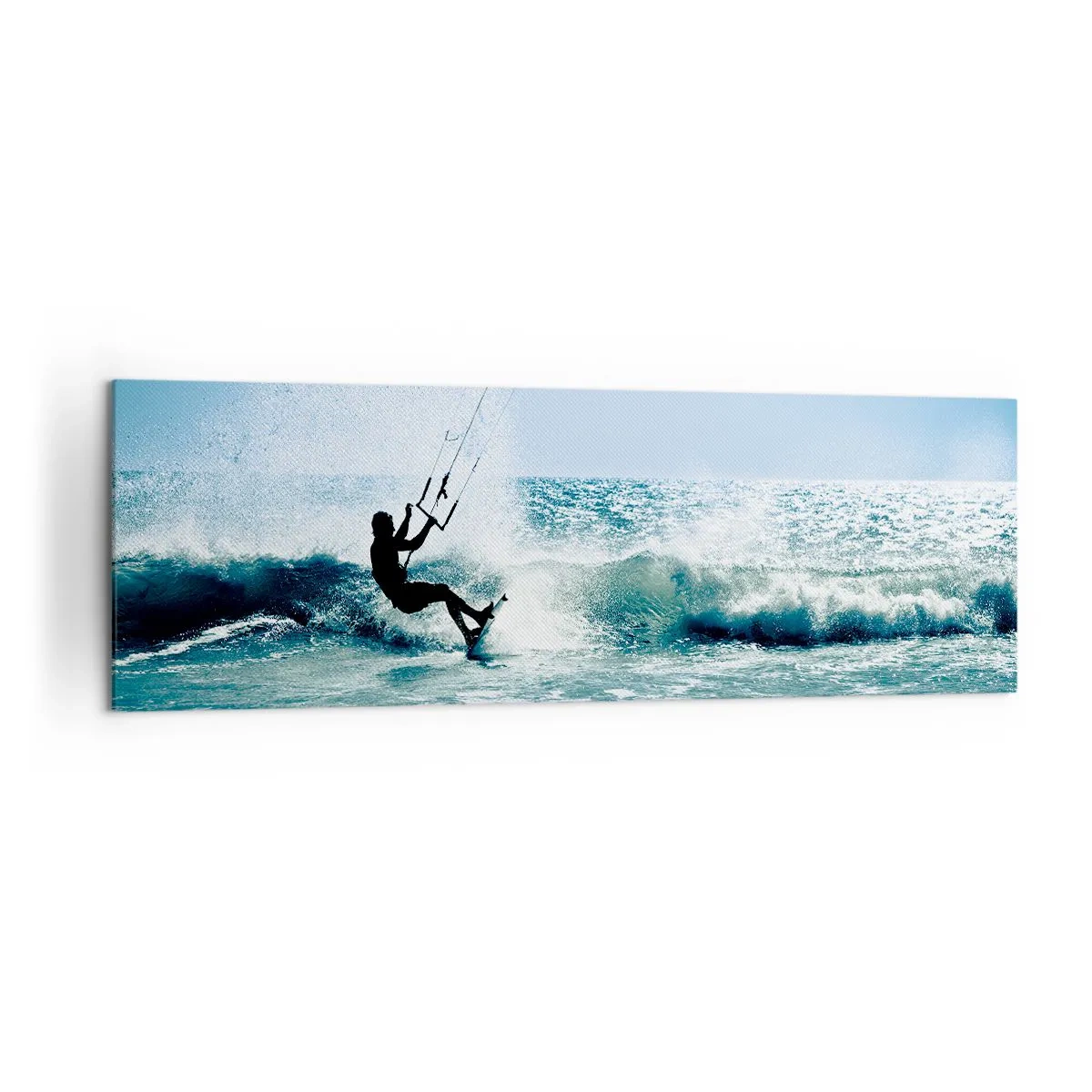 Obraz na płótnie - Kitesurfer na fali w pełnym słońcu - 160x50cm - Daj się ponieść - Nowoczesna dekoracja ścienna do salonu i sypialni ARTTOR