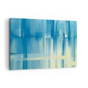 Obraz na płótnie - Abstrakcyjny obraz w odcieniach turkusu i błękitu z geometrycznymi pociągnięciami pędzla - 120x80cm - Kompozycja w turkusie - Nowoczesna dekoracja ścienna do salonu, kuchni i sypialni ARTTOR