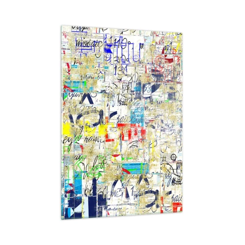 Obraz na szkle - Abstrakcyjna kompozycja z mieszanką kolorów i napisów - 50x70cm - Po prostu cieszy oczy - Nowoczesna dekoracja ścienna do salonu, kuchni i sypialni ARTTOR