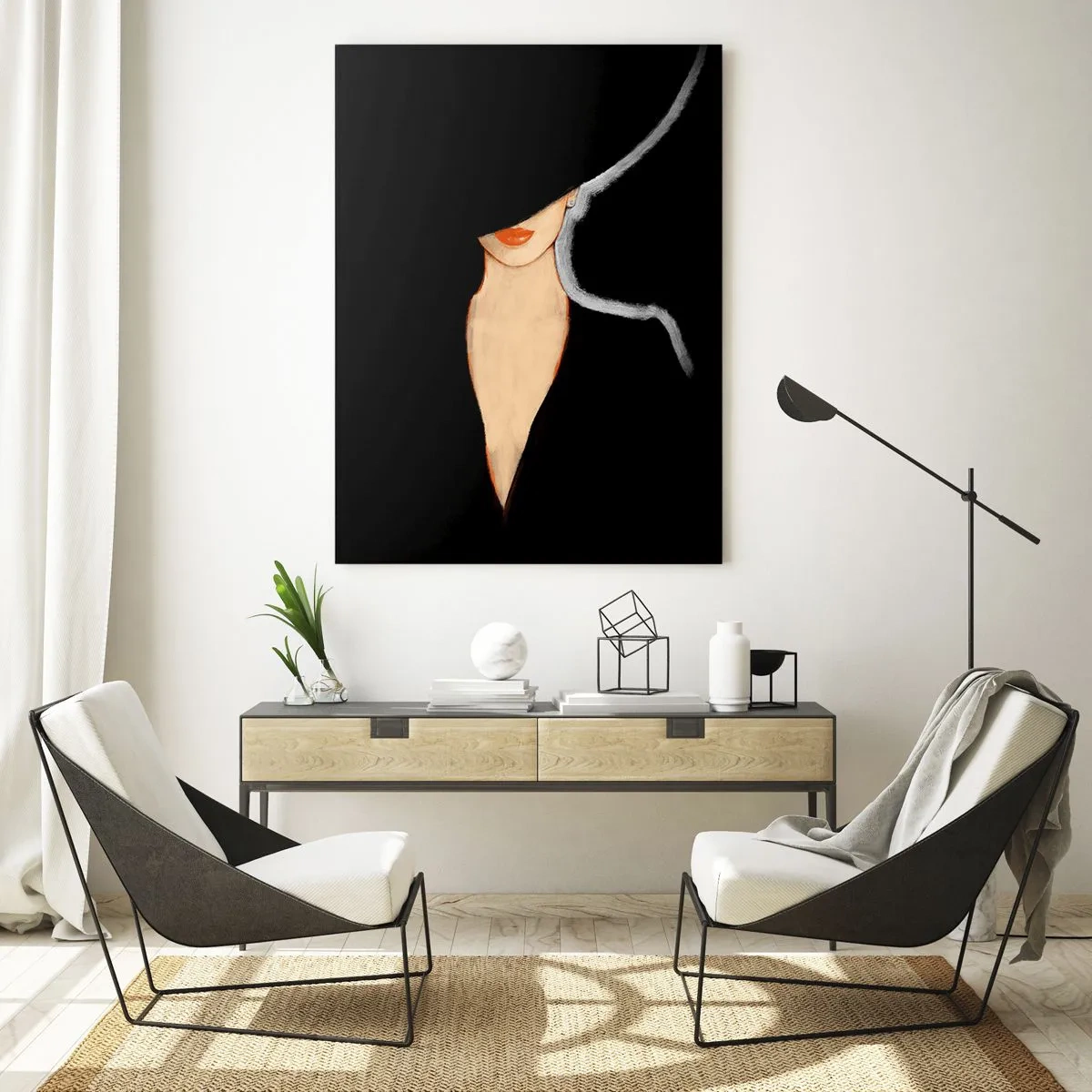Obraz na szkle - Subtelny portret kobiety na czarnym tle - 50x70cm - Elegancja i styl - Nowoczesna dekoracja ścienna do salonu, kuchni i sypialni ARTTOR