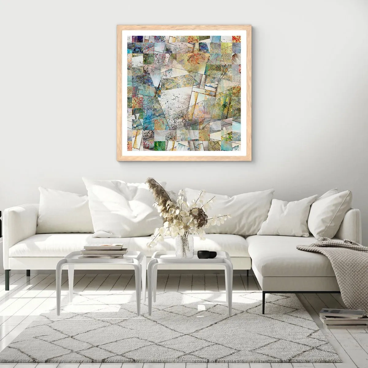 Plakat w ramie jasny dąb - Geometryczne przetasowanie - 30x30 cm