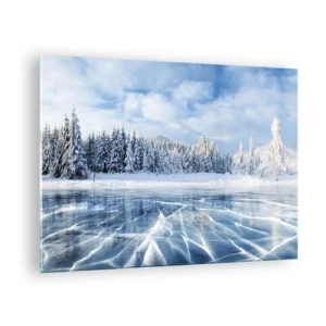 Obraz na szkle - Zamarznięte jezioro otoczone zimowym lasem - 70x50cm - Olśniewający i krystaliczny widok - Nowoczesna dekoracja ścienna do salonu i sypialni ARTTOR