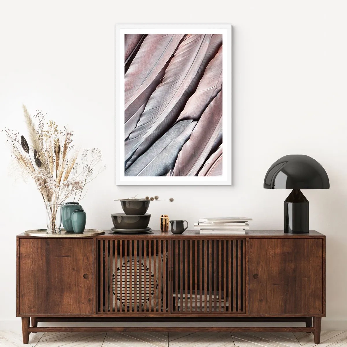 Plakat w białej ramie - W różowej srebrzystości - 70x100 cm