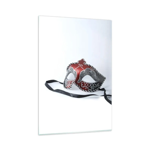 Obraz na szkle - Czerwona maska karnawałowa na jasnym tle - 80x120cm - Zaproszenie na bal - Nowoczesna dekoracja ścienna do salonu i sypialni ARTTOR