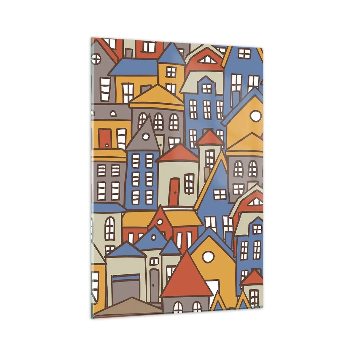 Obraz na szkle - Kolorowe domki w stylu graficznym na jasnym tle - 80x120cm - Za domem dom - Nowoczesna dekoracja ścienna do salonu i sypialni ARTTOR