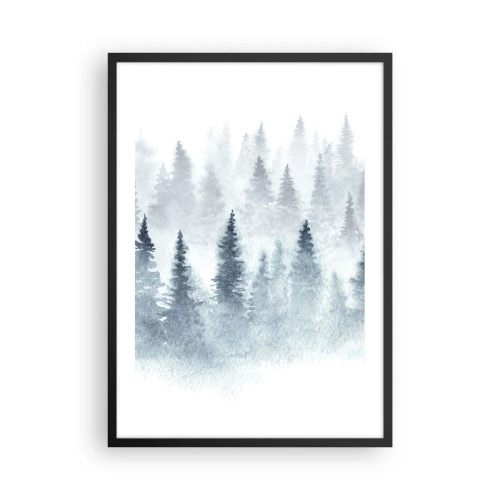Plakat w czarnej ramie - Akwarelowy pejzaż z lasem we mgle - 50x70cm - Otulone mgłą - Nowoczesna dekoracja ścienna do salonu i sypialni ARTTOR
