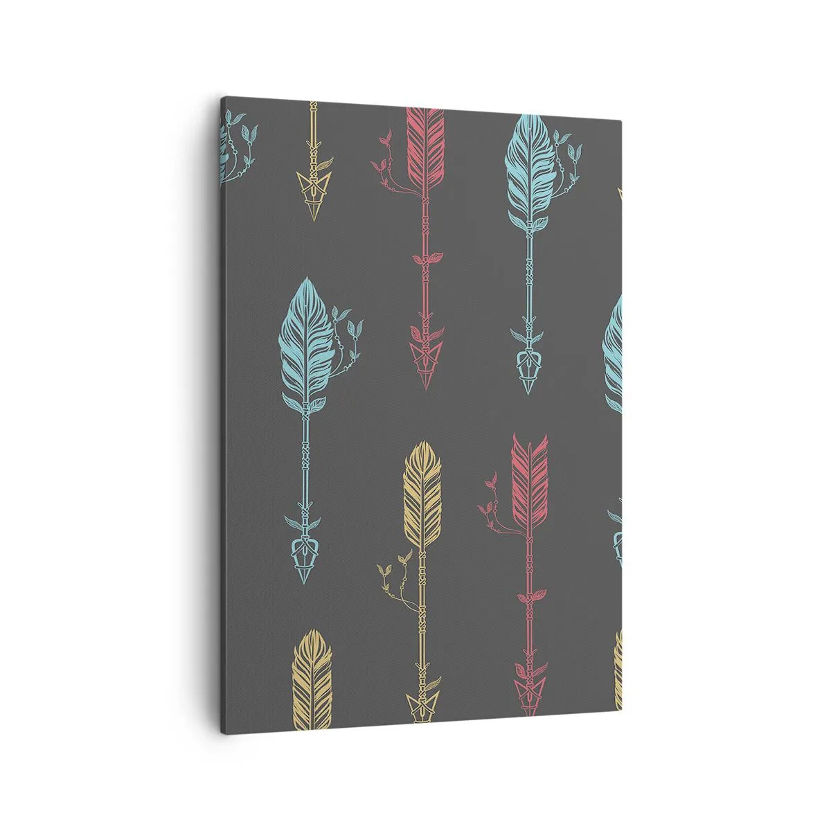 Obraz na płótnie - Wzór strzał w pastelowych kolorach na ciemnym tle - 50x70cm - W ordynku - Nowoczesna dekoracja ścienna do salonu, kuchni i sypialni ARTTOR